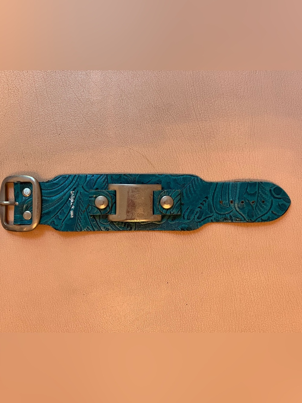 Vintage 2000 Billykirk turquoise leather cuff with ID plate